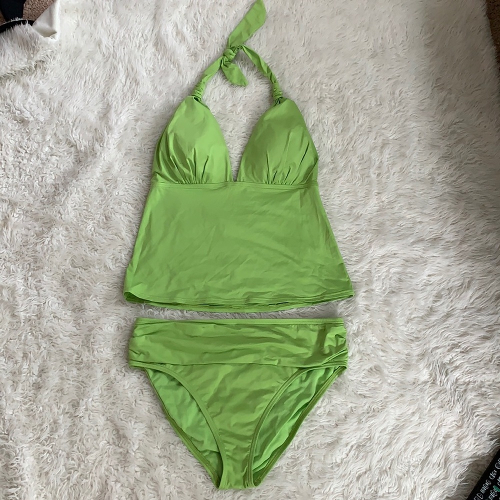 Tommy Bahama Tankini Green Swim M Top L Bottoms